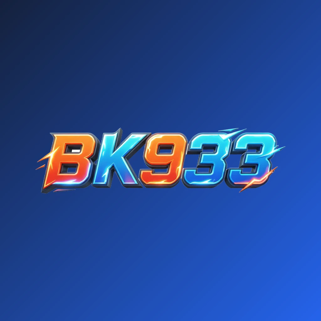 Bold 3D gaming logo with the text BK933 in energetic colors, featuring a modern esports-inspired horizontal rectangular wordmark design with a transparent background